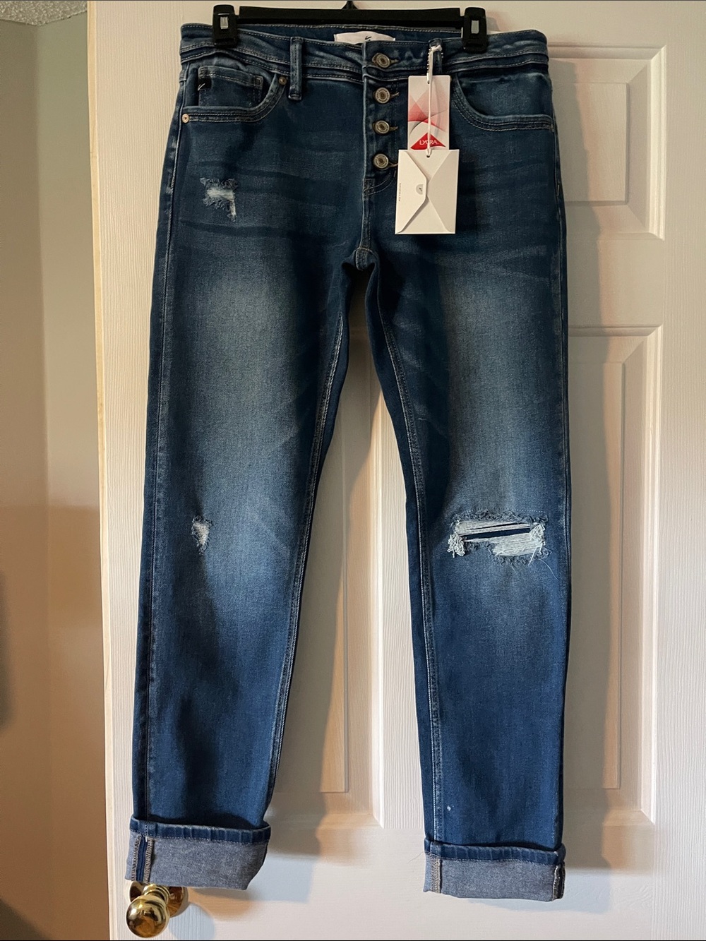 KanCan Dark Blue Straight Leg Distressed Jeans